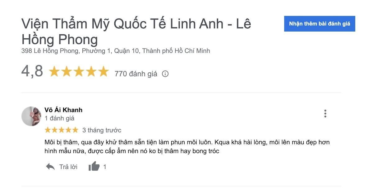 Review địa chỉ phun môi đẹp tại tphcm TMV Linh Anh - Viện thẩm mỹ quốc tế Linh Anh