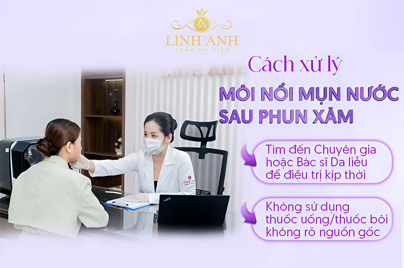 xăm môi bị mụn nước