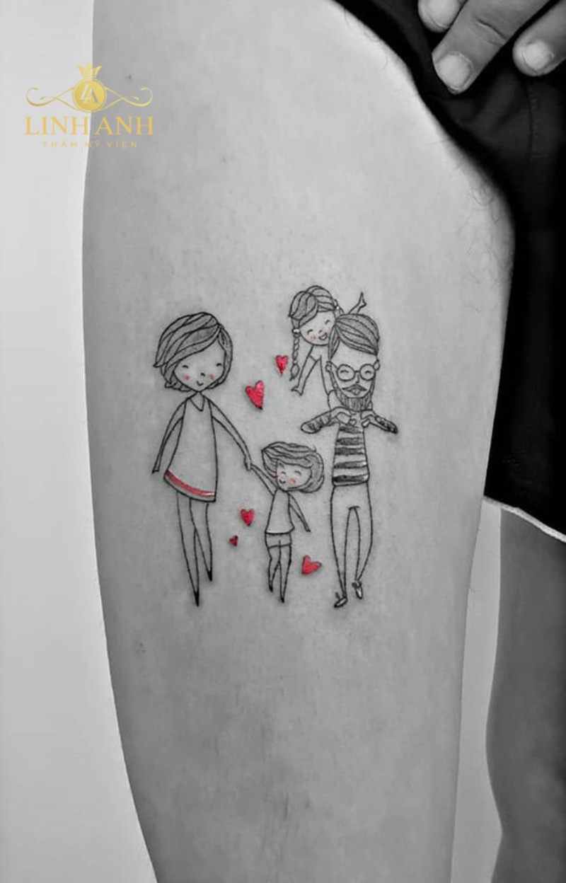 cha mẹ tattoo gia đình 4 người