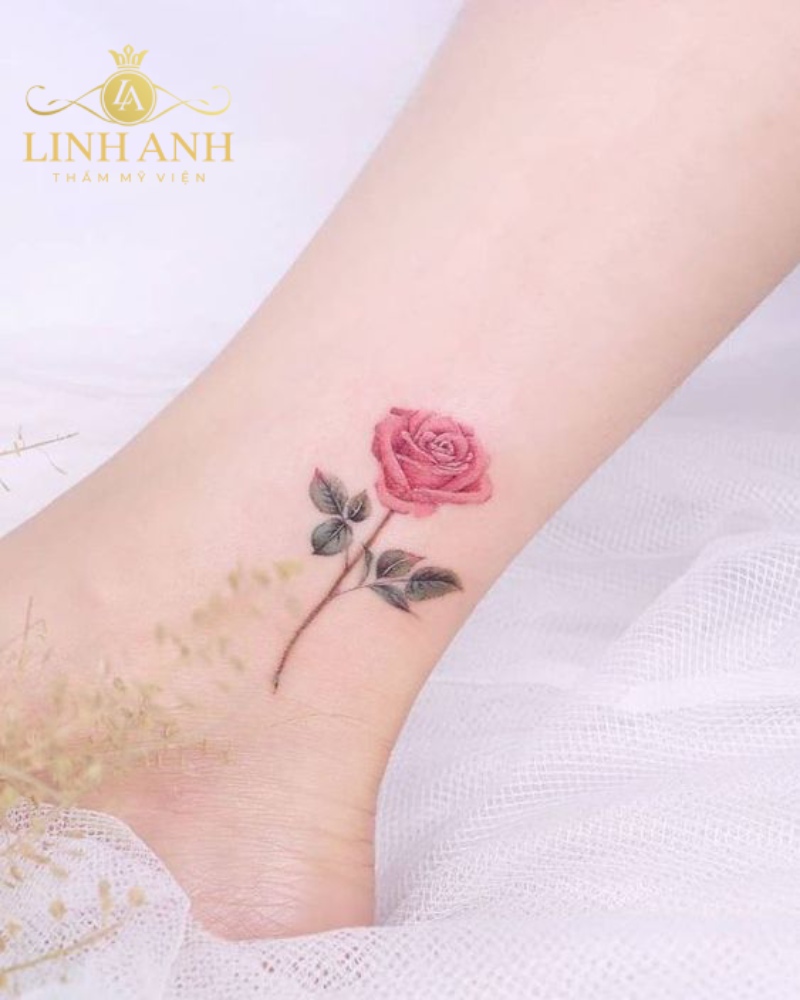 hình xăm hoa hồng ở chân cho nữ