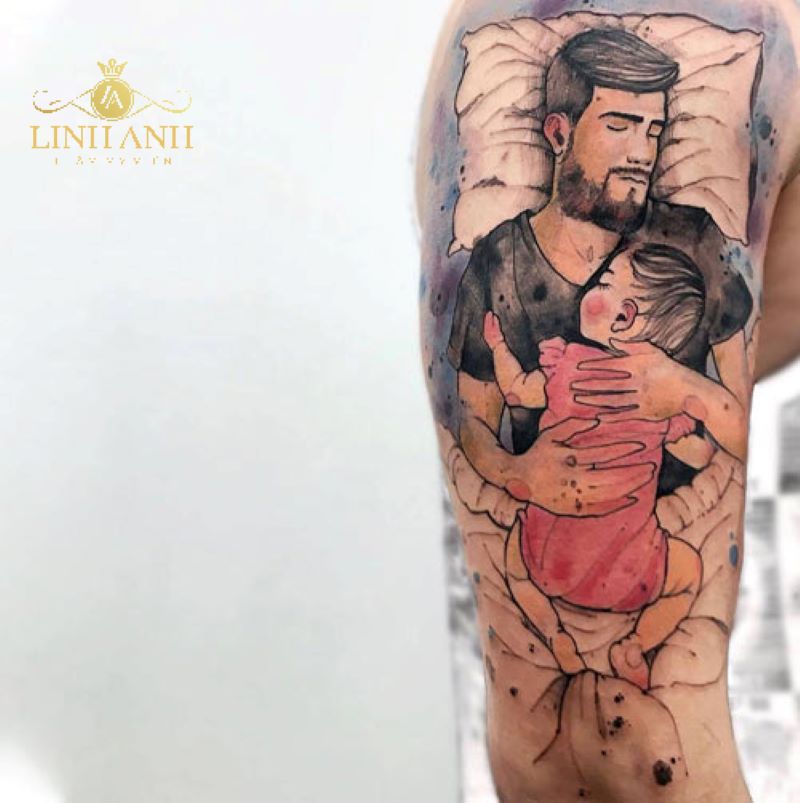 tattoo cha và con bắp tay