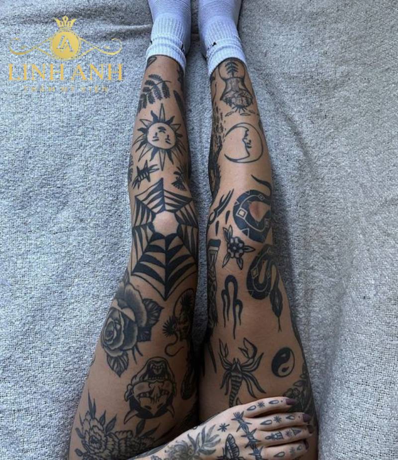 tattoo full chân nhật cổ