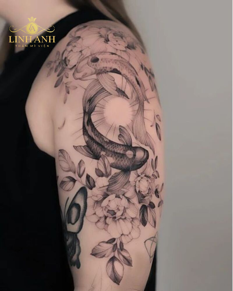 tattoo hoa mẫu đơn đến trắng siêu đẹp