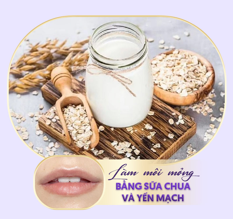 sữa chua và yến mạch làm mỏng, dưỡng ẩm môi