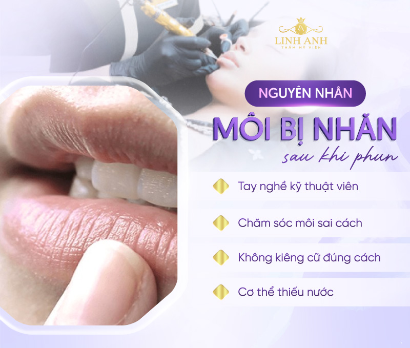 Nguyên nhân môi bị nhăn sau khi phun xăm.