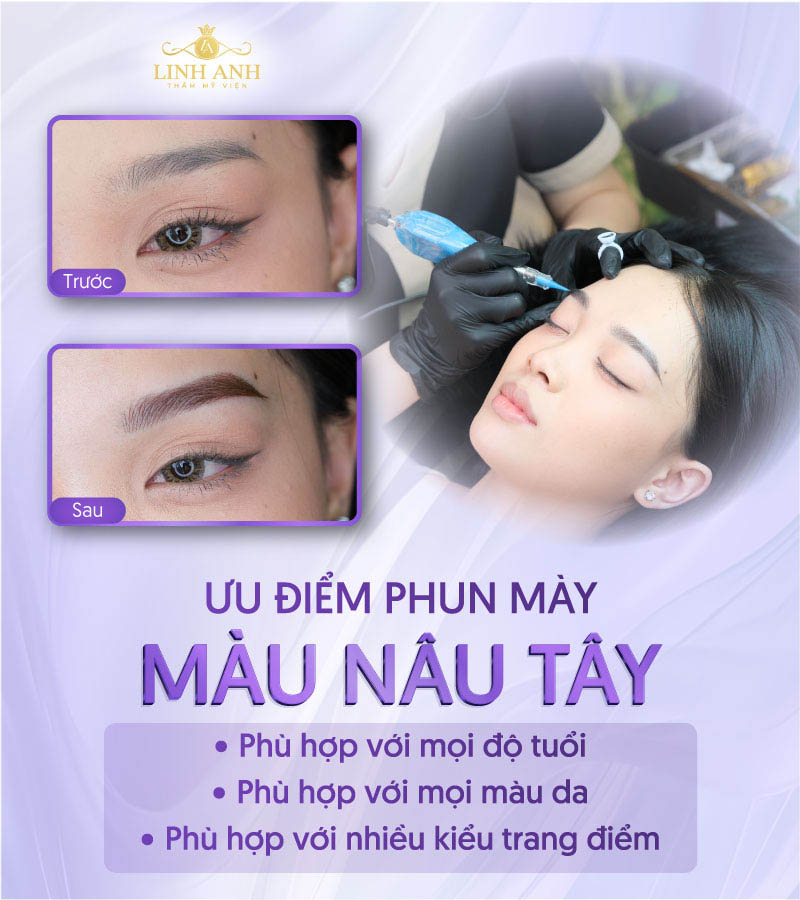 phun mày tán bột màu nâu tây