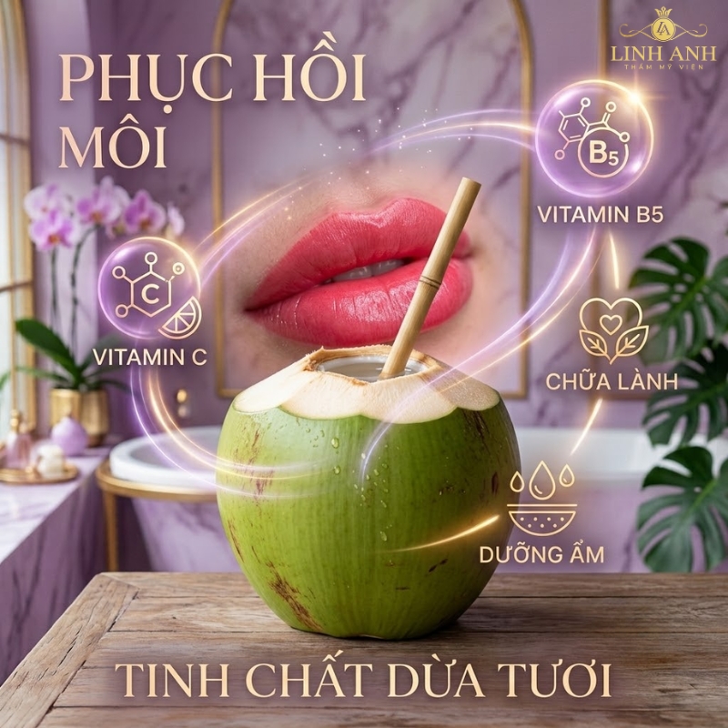 xăm môi uống nước dừa được không