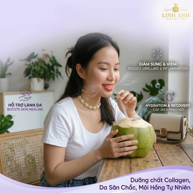 xăm môi uống nước dừa được không