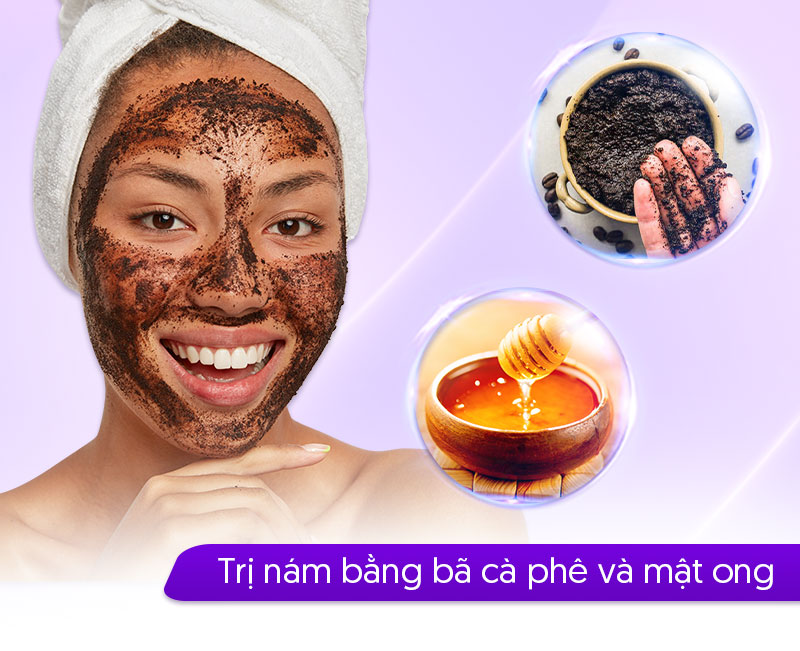 bã cà phê kết hợp cùng mật ong giúp mờ nám