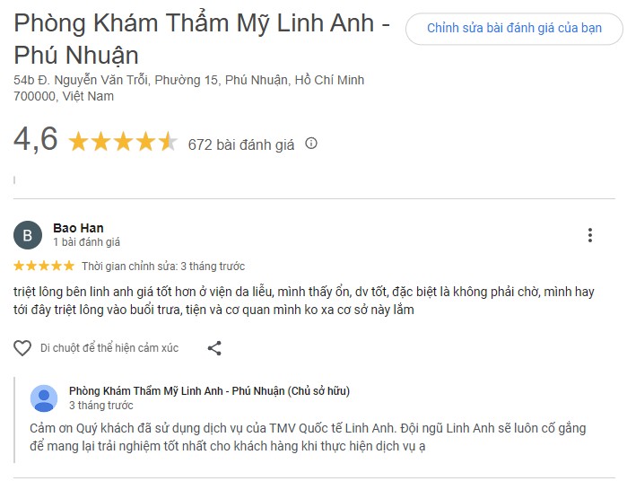 Review triệt lông tại TMV Linh Anh Review triệt lông tại TMV Linh Anh
