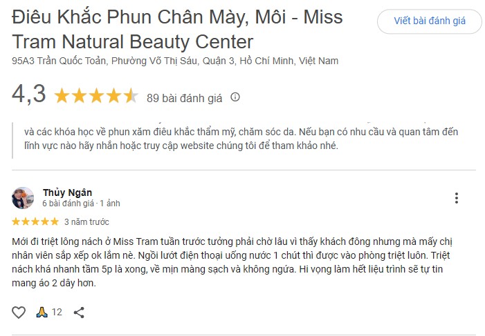 Review triệt lông tại TMV Miss Trâm Review triệt lông tại TMV Miss Trâm