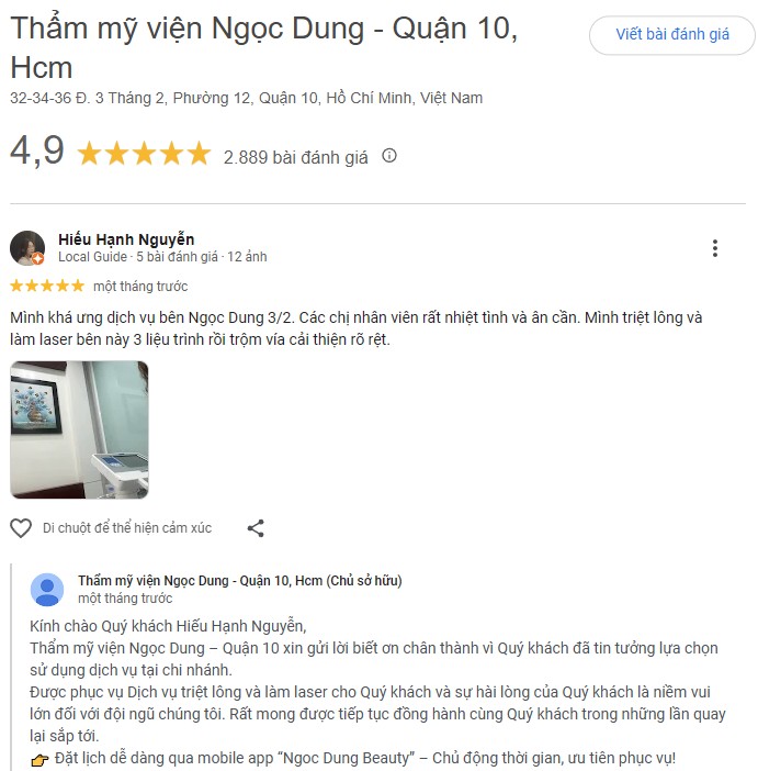 Review triệt lông tại TMV Ngọc Dung Review triệt lông tại TMV Ngọc Dung