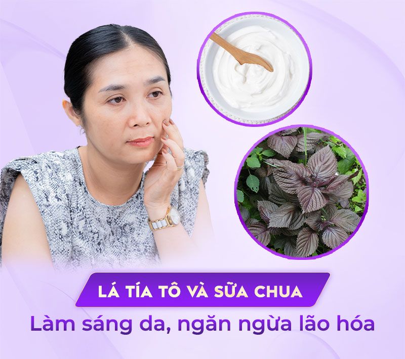 lá tía tô và sữa chua cải thiện sắc tố da