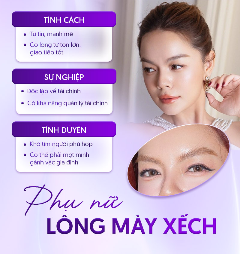 đuôi lông mày vểnh lên ở phụ nữ