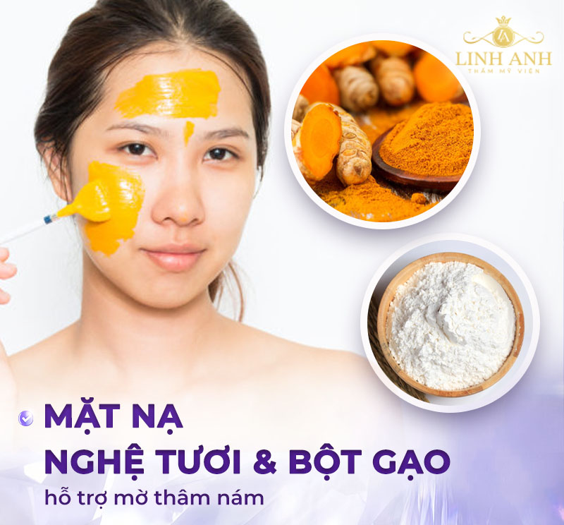 bột gạo và nghệ tươi mờ thâm nám