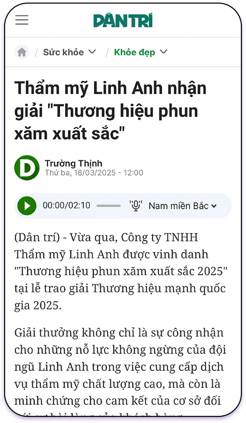Thẩm mỹ Linh Anh nhận giải Thương hiệu phun xăm xuất sắc