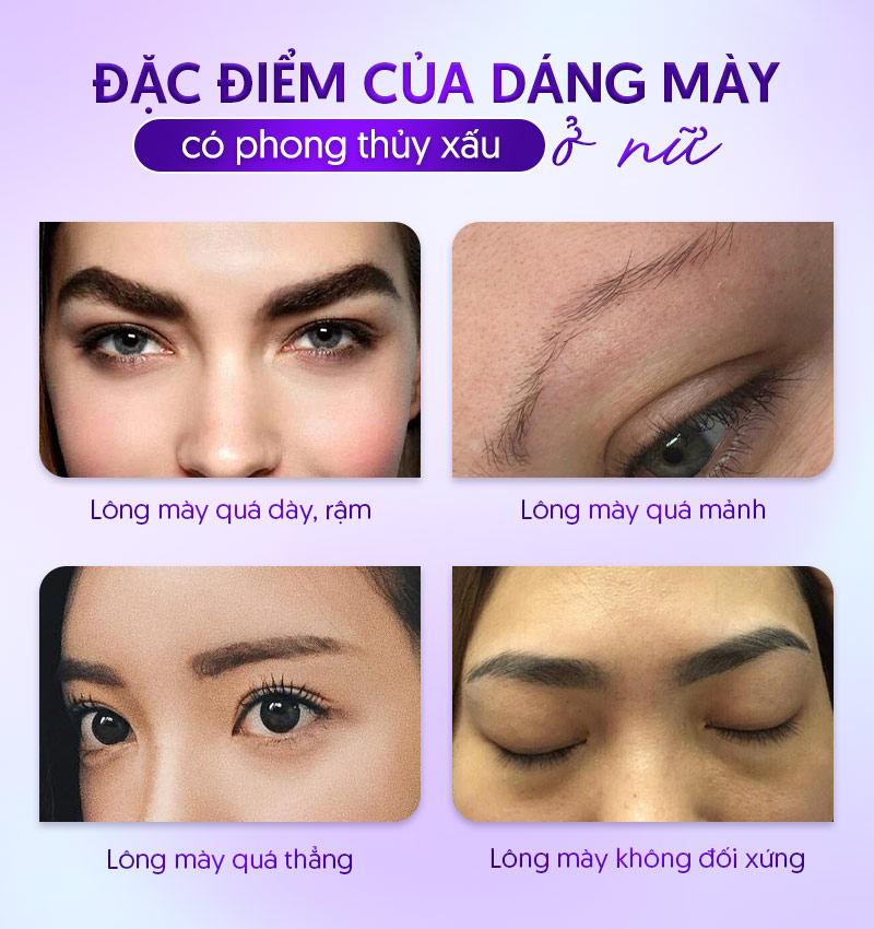 Đặc điểm của dáng mày phong thủy xấu ở nữ