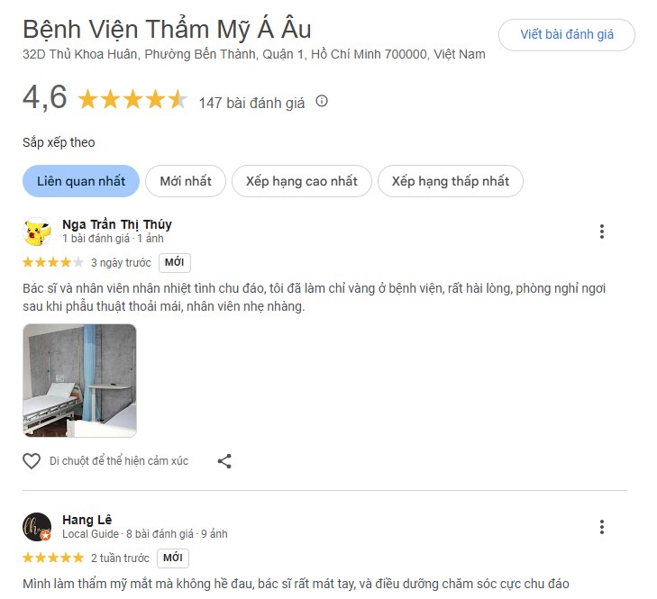 review Bệnh viện thẩm mỹ Á Âu