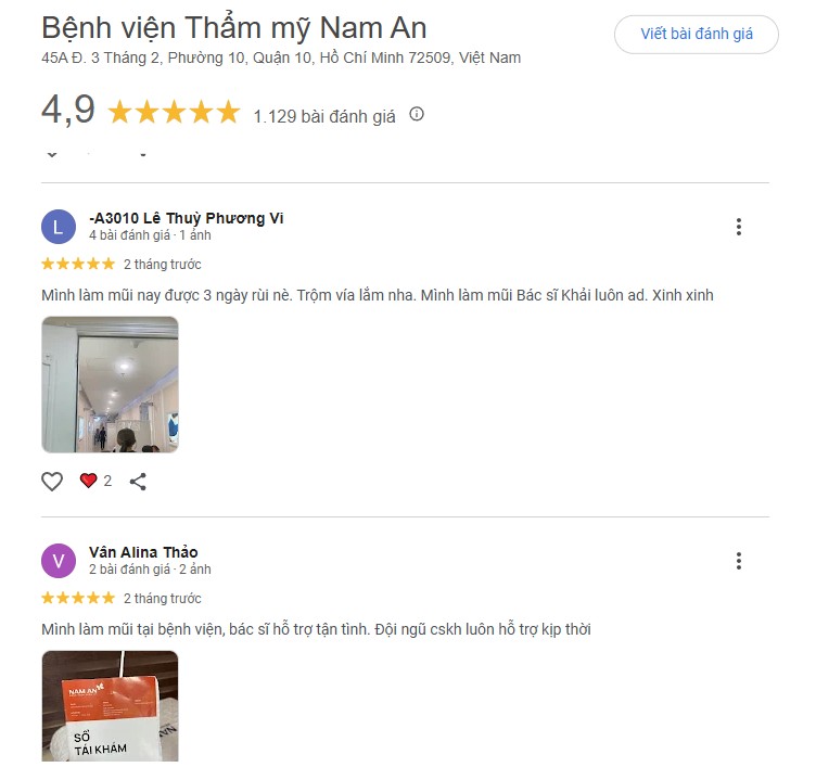 review Bệnh viện thẩm mỹ Nam An