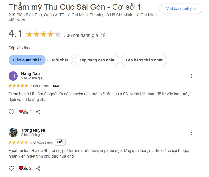 review Bệnh viện thẩm mỹ Thu Cúc