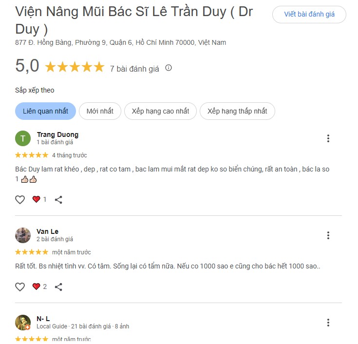 review Thẩm Mỹ Bác Sĩ Lê Trần Duy