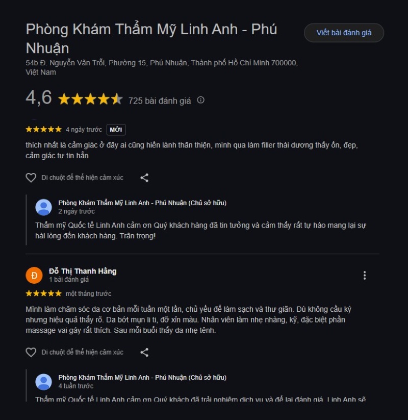 Review tiêm filler tại Phòng Khám Thẩm Mỹ Linh Anh Phú Nhuận