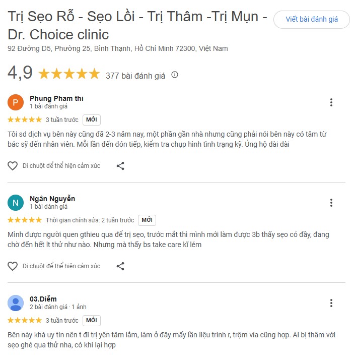 review trị sẹo rỗ ở PKDL Dr. Choice Clinic
