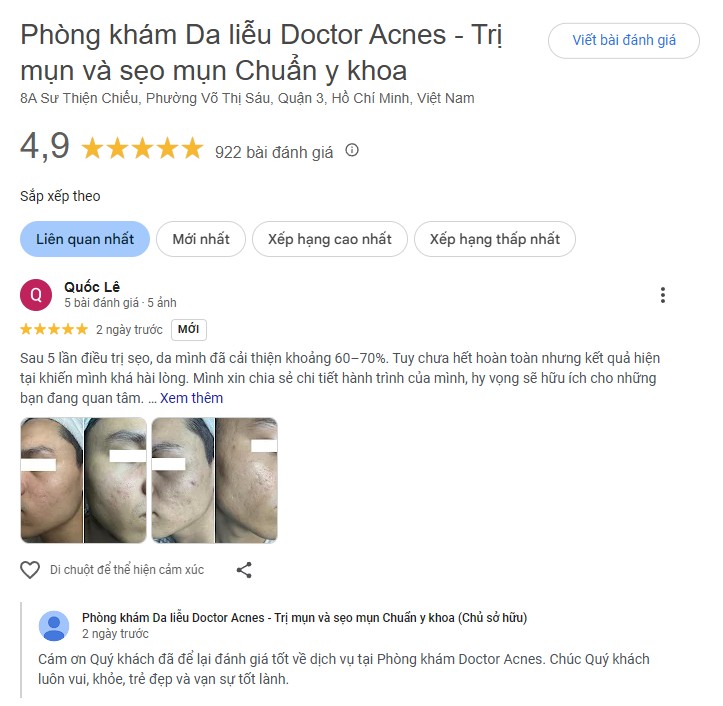 review trị sẹo rỗ ở Phòng khám Da liễu Doctor Acnes