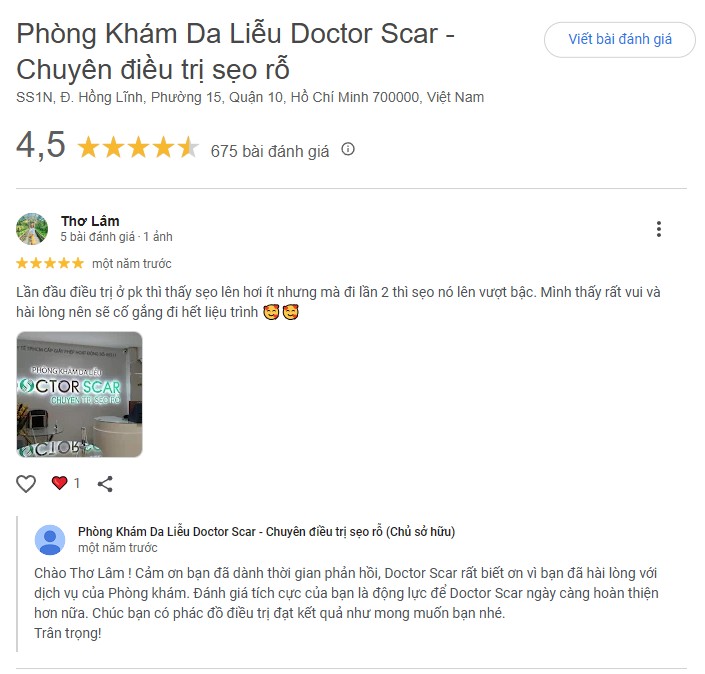 review trị sẹo rỗ ở Phòng khám Da liễu Doctor Scar