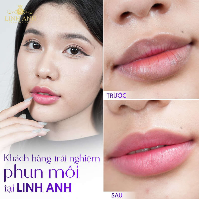 phun môi màu Hồng tự nhiên sau xăm