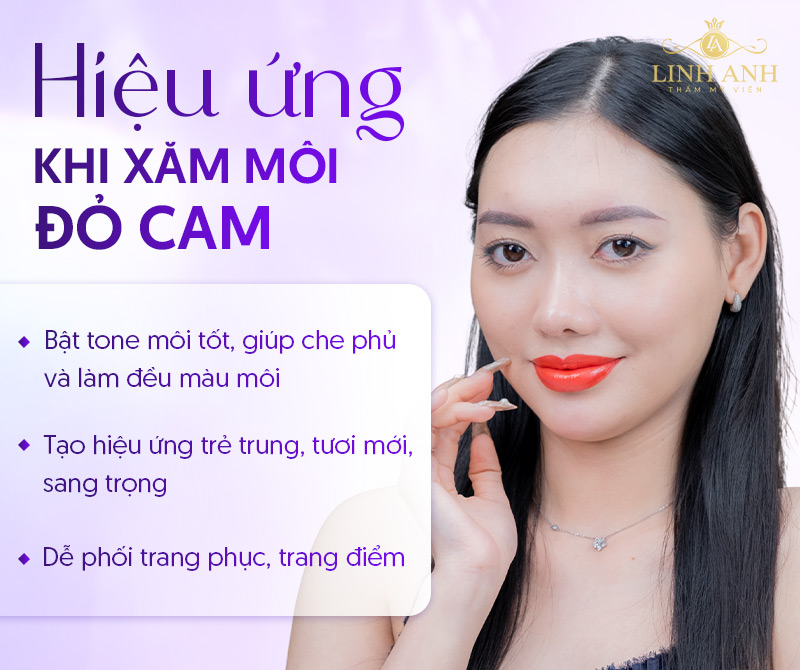 xăm môi màu đỏ Cam sau khi bong
