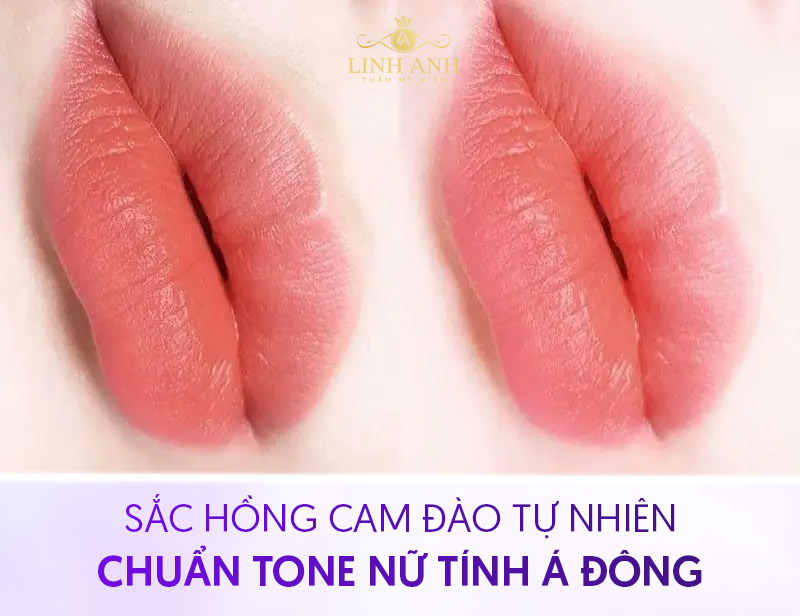 xăm môi màu hồng cam đào