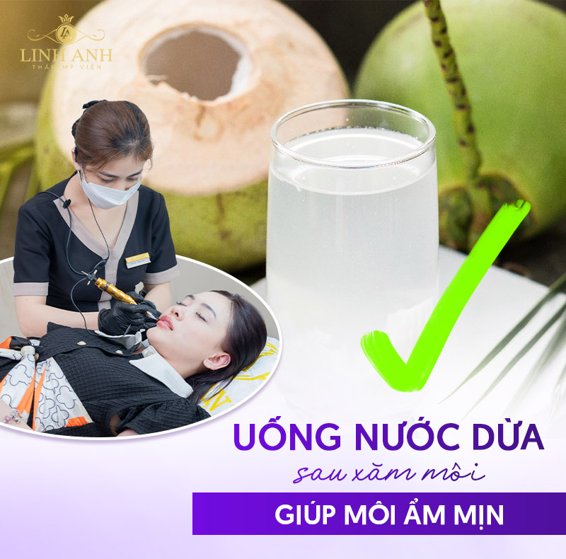 xăm môi nên uống nước dừa để lên màu đẹp