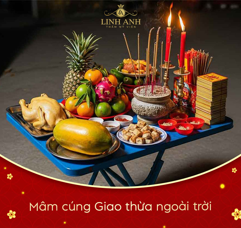 Mâm cúng giao thừa ngoài trời Mâm cúng giao thừa ngoài trời