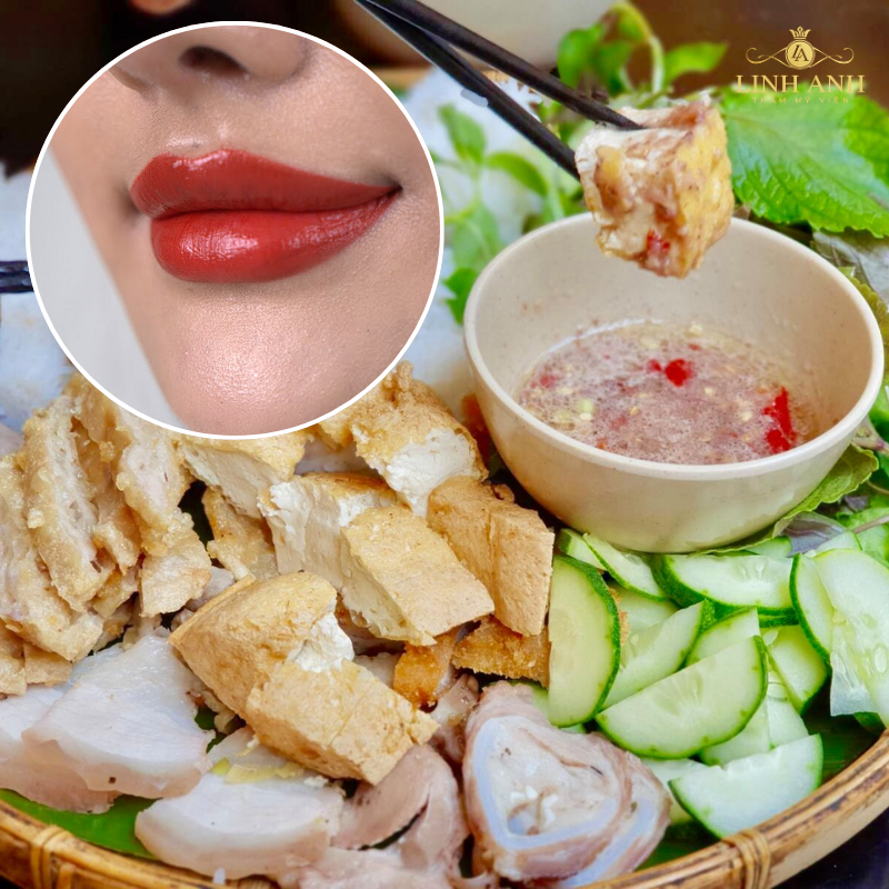 xăm môi không nên ăn bún đậu mắm tôm