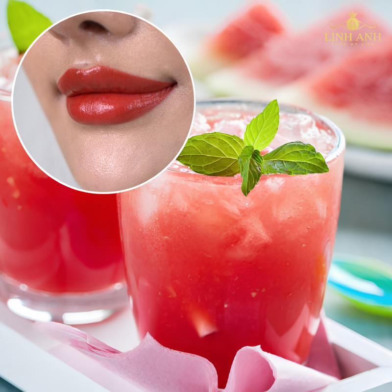 phun môi uống nước ép dưa hấu