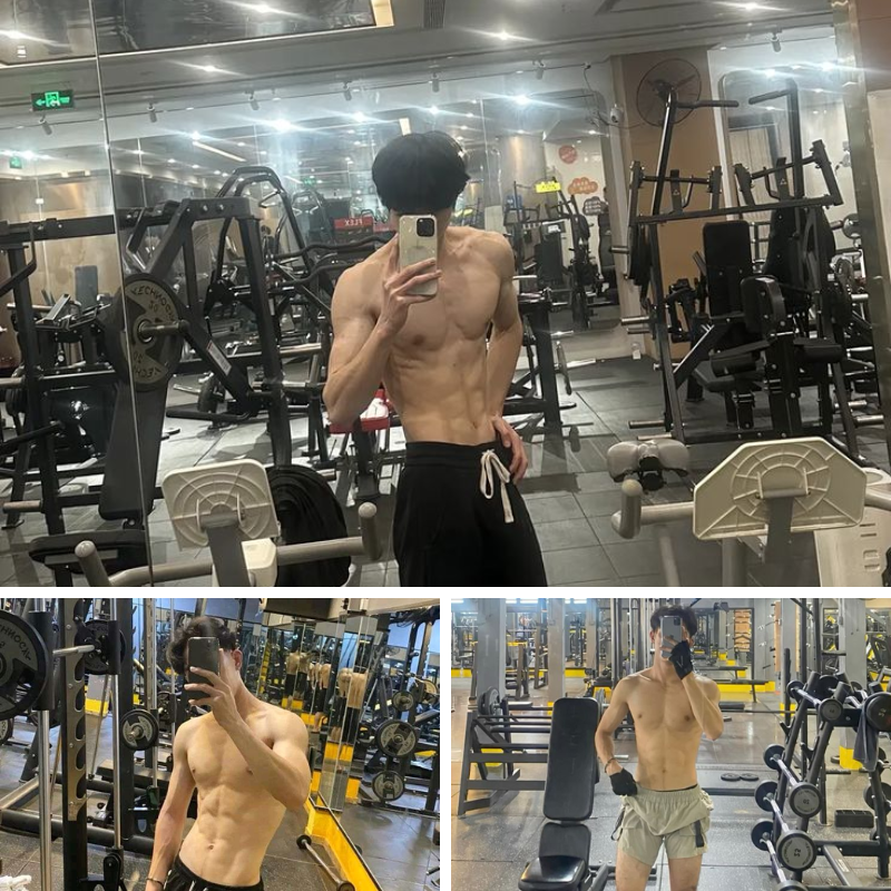 Nam tập gym chụp trước gương