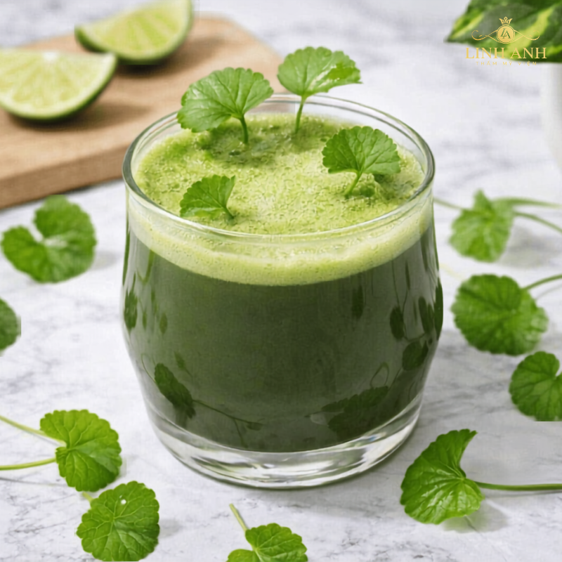 Ép rau má lấy nước uống sau phun môi