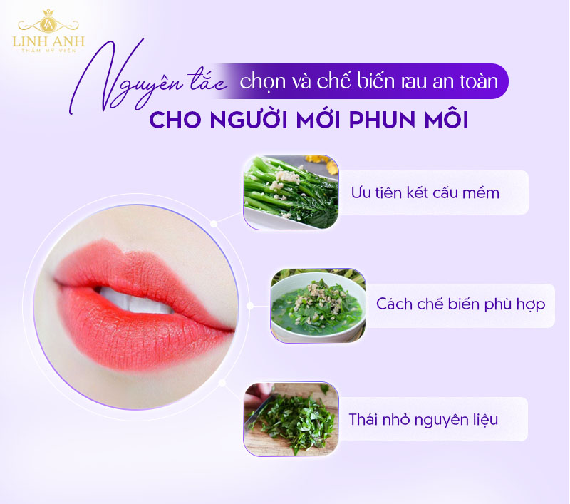 Chế biến rau mềm ăn sau phun môi