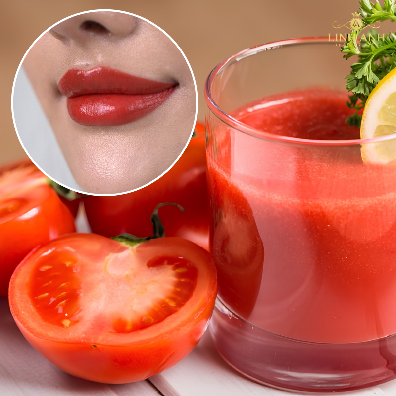 Uống nước ép cà chua sau phun môi