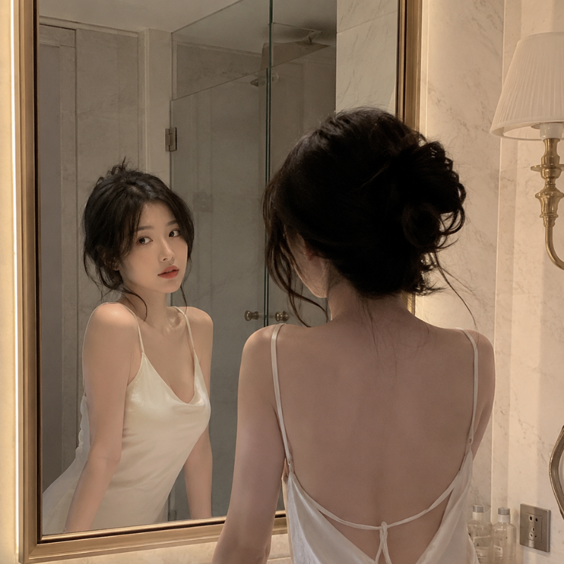 Chụp hình trước gương nhà tắm nữ