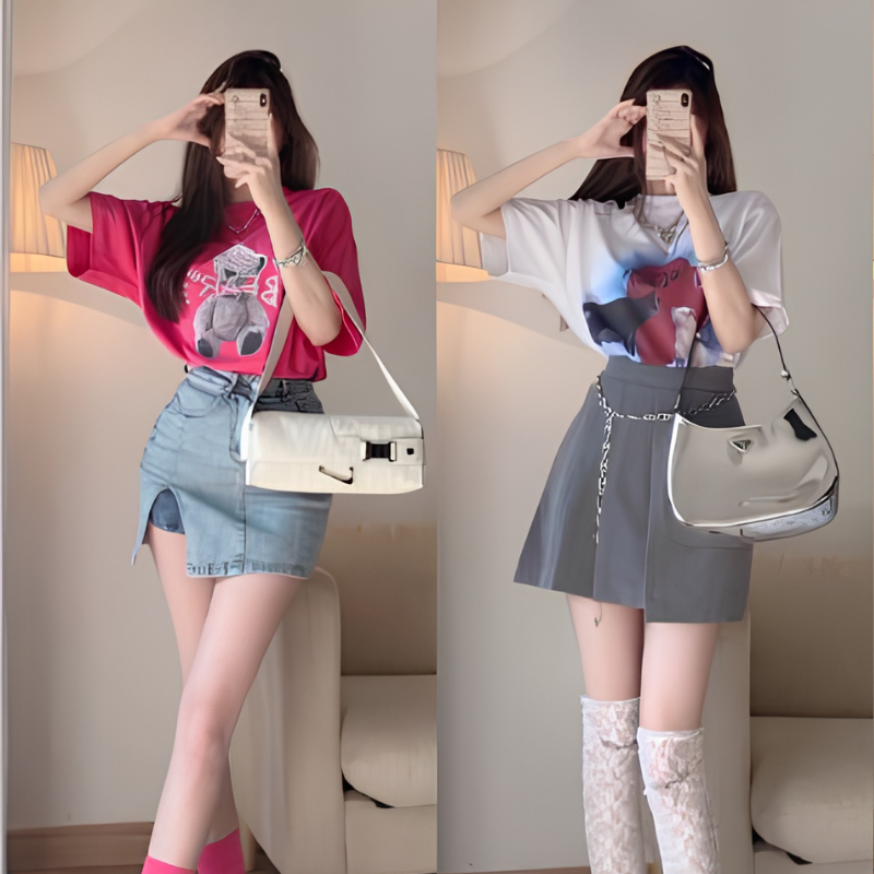 Chụp hình toàn thân trước gương nữ