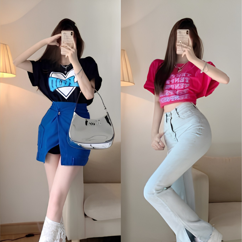 Tạo dáng chụp hình toàn thân trước gương nữ