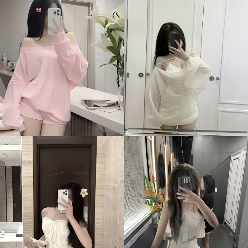 Chụp ảnh trước gương nữ che mặt