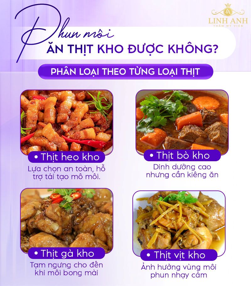 Xăm môi ăn thịt kho được không