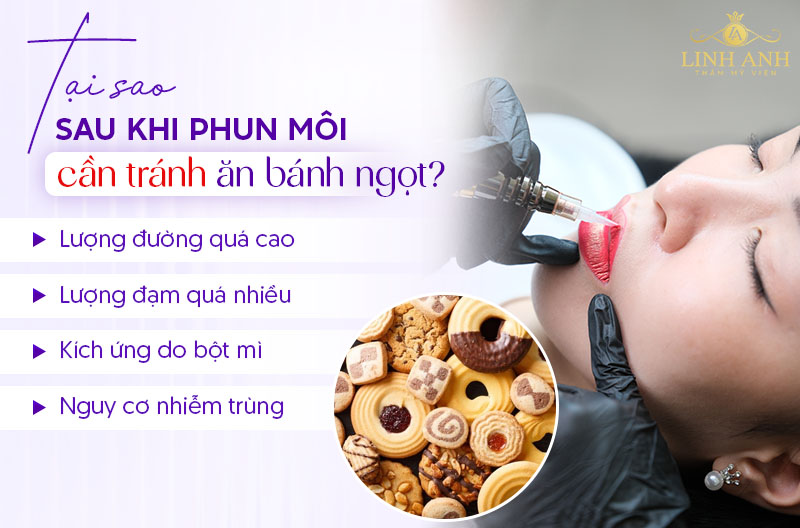 phun môi ăn bánh ngọt được không