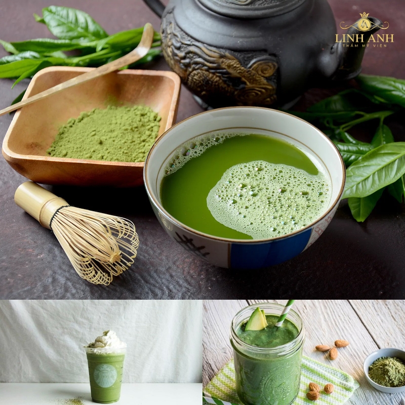 Uống matcha nguyên chất sau phun môi