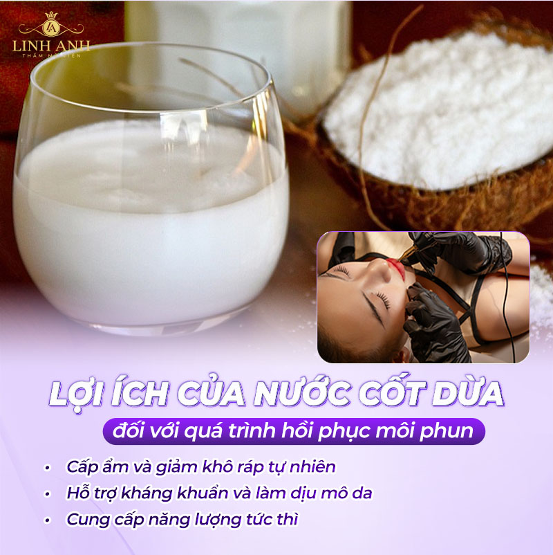 Nước cốt dừa giúp môi phun cấp ẩm
