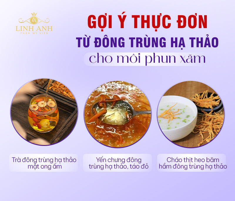 Xăm môi uống trà đông trùng hạ thảo